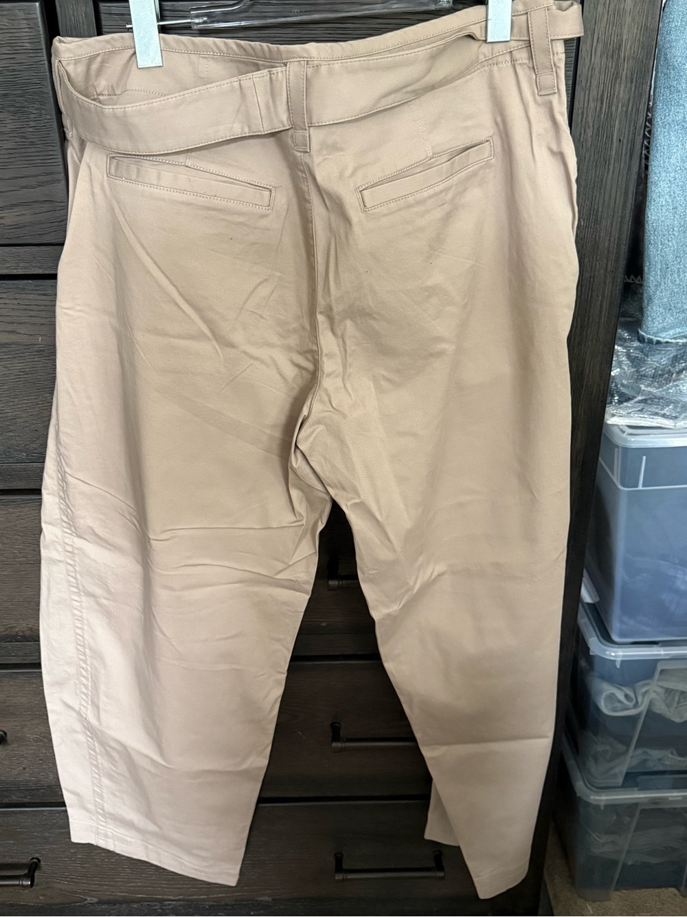Womens Beige Utility Pants with Integrated Belt - Picture 2 of 3